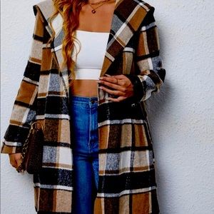 Plus Size Printed Plaid Coat
